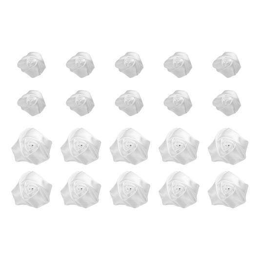 uxcell 20pcs 2Size Satin Ribbon Roses 2.5cm/5cm Ribbon Flower Rose Artificial Fabric Flowers for DIY Crafting Accessories Sewing Wrapping Wedding Gift Decoration (White)