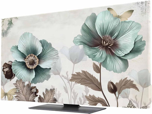 Yukro 85 Inch, 74"x42" Teal Broccoli Indoor TV Dust Cover, Rustic Farmhouse Flower Leaf Victorian Style Elastic TV