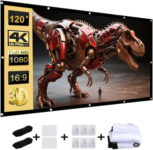 YGSKK 120-inch 16:9 4K Projection Screen, Foldable and Washable Portable Movie Screen, Anti-Wrinkle, Easy-to-Install