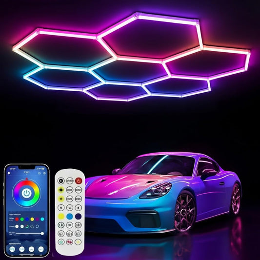 31Pack RGB Hexagon Lights,Music Sync 7Hex LED Hexagon Lights,RGB 358 Kinds of Changes Dimmable Speed-Adjustable DIY Color-Changing Lights Smart App & Remote Control,for Studio Gym Basement Decor