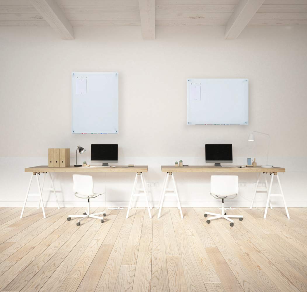 Audio-Visual Direct Magnetic White Glass Dry-Erase Board Set - 5' x 3.4' - Includes Magnets, Hardware & Marker Tray