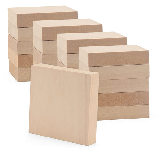 LEXININ 20 PCS 4 x 4 x 1 Inch Square Wood Carving Blocks, Unfinished Basswood Blocks, Blank Wooden Blocks for Crafts, DIY Projects, Carving