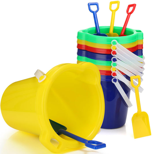 Didaey 7.5 Inch Beach Buckets and Shovels Plastic Sand Pails Castle Building Sand Shovel for Boys and Girls Summer Beach Toys Party Favors(24 Set)