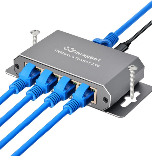 WinRaybot 4 1 4 PS5, 1000Mbps Port Gigabit Ethernet Splitter to - Powered Network Switch with Wall Mount Ears for Home
