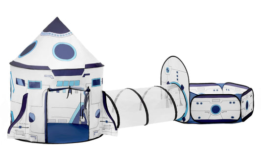 3PC Kids Play Tent with Tunnel and Ball Pit, Pop up Play Tents for Toddlers, Rocket Ship Playhouse for Indoor & Outdoor Use, Boys Spaceship Tent Set with Carry Bag, Ideal Gifts for Kids