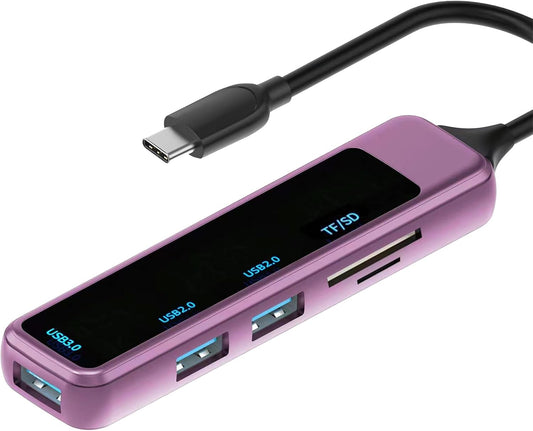 Worparsen 5-in-1 Portable USB Hub Multiport Adapter High Speed Transmission Docking Station USB Type-C to USB TF/SD