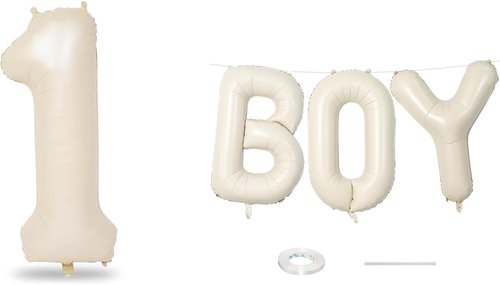 BOY Balloons - 40-Inch Beige Number 1 & Cream White Sand Balloons for Baby Boy Birthday