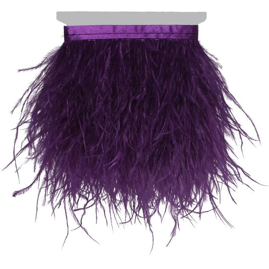 Ostrich Feathers Sewing Fringe Trim Ribbon for Crafts Clothes Accessories Latin Wedding Dress DIY 2-5 Yards 3-4inch Width (5 Yards, Purple)