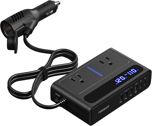 TESSAN 200W 12V 110V 2 6 36W 3.0 Car Power Inverter, DC to AC Converter with AC Outlets and USB Ports with USB-C, Car