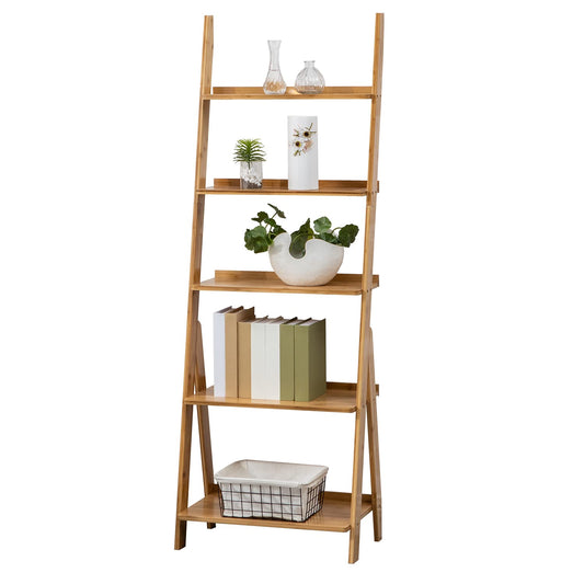 SOBIBO Ladder Shelf Bookshelf, 5-Tier Leaning Shelf, Free Standing Organizer Storage Shelves, Storage Rack Shelf for Office, Living Room, Nature