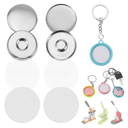 BEAMNOVA 50 Sets of Button Maker Supplies for 32mm 1.26 in (1-1/4 inch) Double-Sided Keychain Metal Parts for Hand Press Round Badge Crafts Making Machine