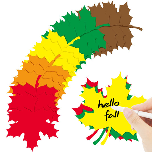 Demissle 200 Pcs Large Thanksgiving Fall Leaves Cutouts Decorations Maple Paper Leaf Cutouts 4'' for Bulletin Board with Glue Points Autumn Assorted Artificial Fall Leaves for Craft (Multicolor)