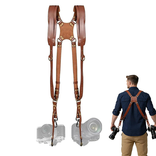 Jerliflyer Camera Harness, Dual Camera Harness, Camera Straps for Photographers for DSLR/SLR (Brown)