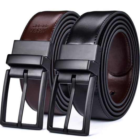 beltox fine Men's Dress Belt Leather Reversible 1.25" Wide Rotated Buckle Gift Box（Black/Brown Belt with 0440 Black Buckle,28-30）