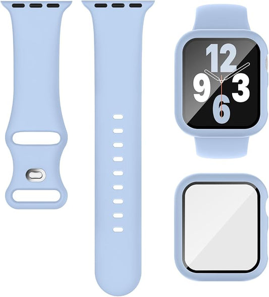 Compatible for Apple Watch Series 11 10 Band 46mm and Case with Screen Protector, Soft Silicone Sport Strap Bands and Protective Cover with Tempered Glass for iWatch Series 11 10