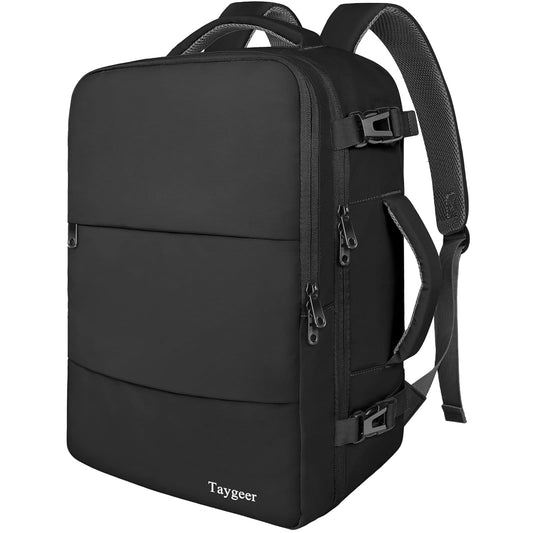 Taygeer Travel Laptop Backpack for Men Women, Airplane Approved Travel Backpack Suitcase with Water Bottle Pocket, Lightweight College 35l Luggage Bag 15.6inch Laptop Mochila Gifts for Business,Black