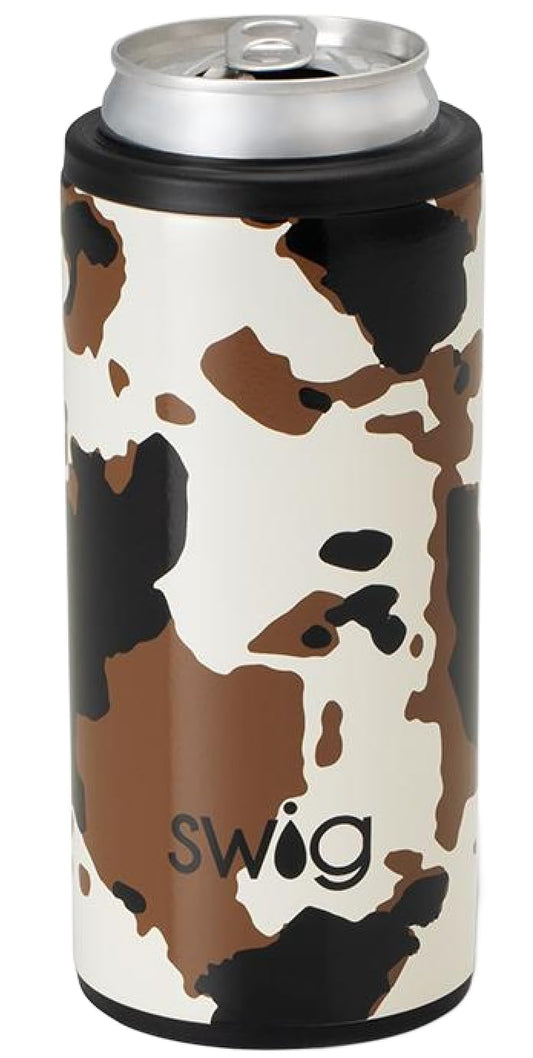 Swig Life Skinny Can Cooler, 12oz Insulated Slim Can Holder, Stainless Steel Cooler, Covers for Tall Beer Bottles, Beach Accessories for Women (Hayride)