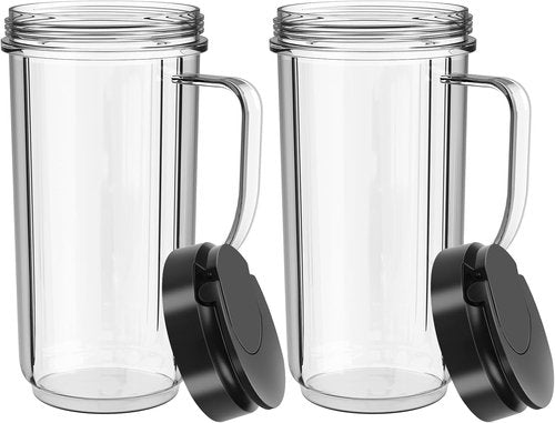Magic Bullet Blender Cups - 22oz Tall Replacement Cups with Flip Top Lid | 2 Pack, Compatible with MB1001