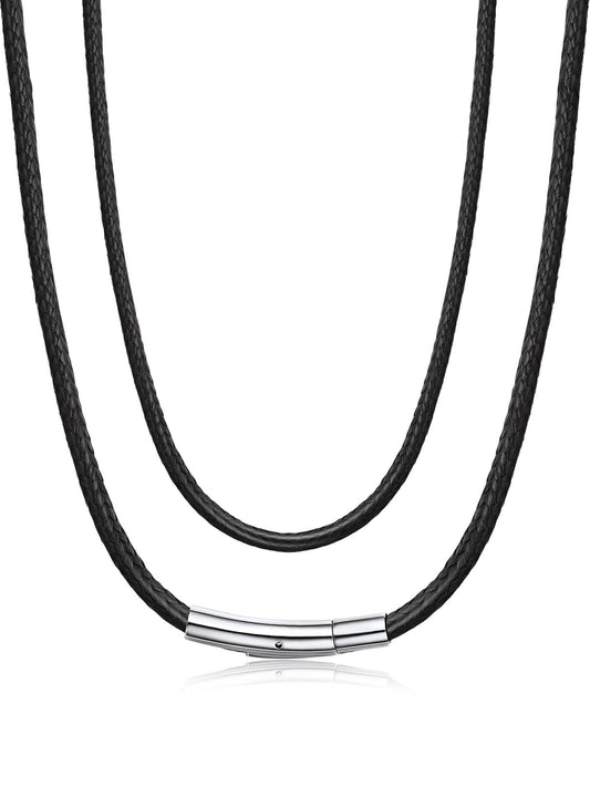 Bandmax 18 Inch Leather Cord Rope Chain for Men Women Waterproof Solid 2MM Black Paracord Necklace Chains for Pendant Rope String Necklace for Son Daughter Grandson
