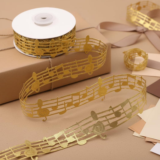 Golden Music Note Ribbon Grosgrain Ribbon Notation Craft Music Accessories Trim for Homecoming Mum Supplies Christmas (20 Yards/Roll)