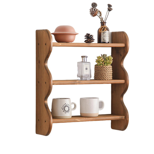 HuiDao 100% Solid Wood Wall Shelf 3-Tier, Rustic Floating Shelves Wall Mounted Storage Rack, Farmhouse Decor Hanging Shelf Display Shelves for Apartment, Living Room and Bedroom