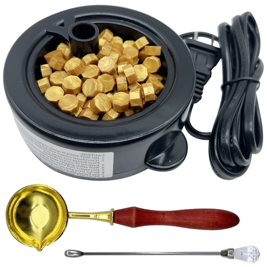 Electric Wax Seal Warmer with Spoon and Tweezers, for Wax Seal Stamp Envelope Letter Art Craft (Black Warmer)