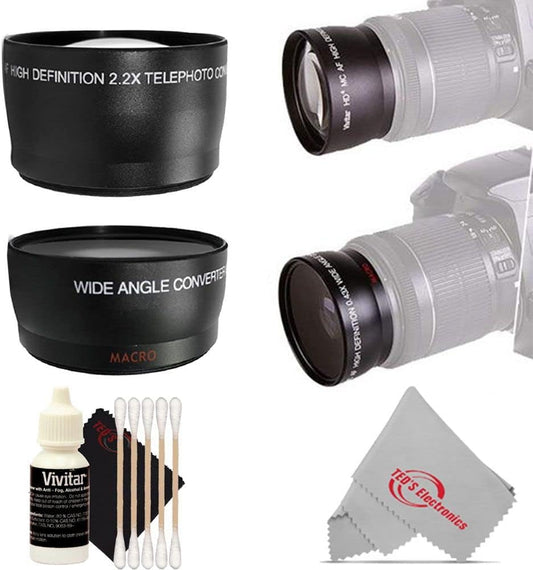 Teds Electronics 49MM 2X HD Multi-Coated Telephoto Lens + Wide Angle Lens + Accessory Kit (Import Model)