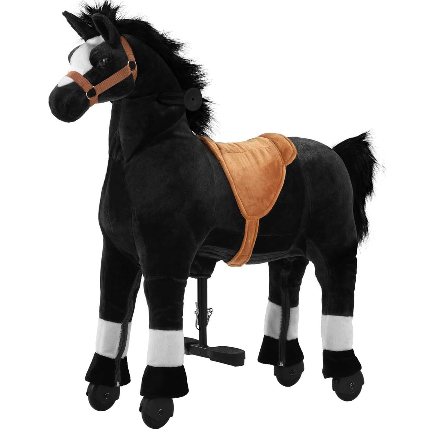 Pipleo Ride on Horse for Big Kids, Riding Horse Rider Mechanical Walking Action Plush Animal for 4 to 9 Years, No Battery or Electricity, Max Load 165 LBS Black