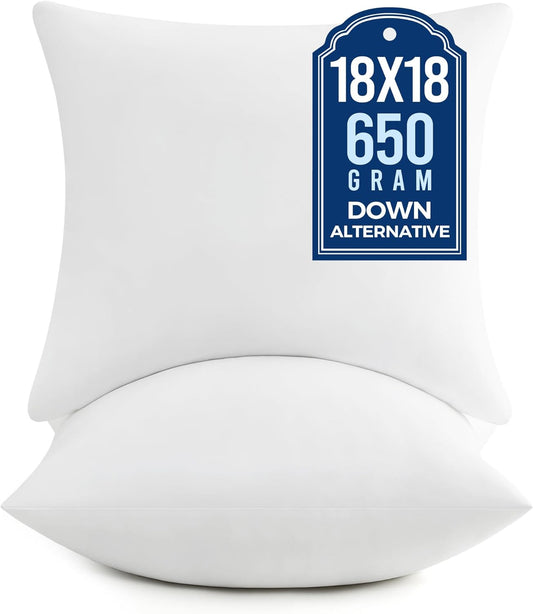 Puredown® 18x18 Pillow Inserts - Fluffy Plush Down Alternative Throw Pillows | Set of 2 for Couch & Home Decor