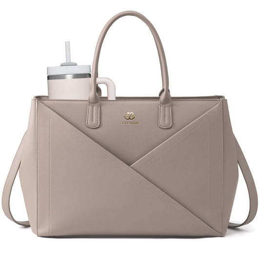 LOVEVOOK Laptop Tote Bag for Women with Large Cup Holder, 16 Inch PU Leather Work Bag Teacher Tote Bag, Waterproof Computer Bags Business Office Briefcase Handbag