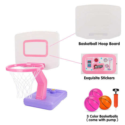Toddler Pink Basketball Hoop for Age 1-3, Adjustable Kids Basketball Hoop with 3 Balls Indoor Outdoor Play Mini Poolside Basketball Goal Sport Toys Birthday Easter Gift for 1 2 3 4 Year Old Baby Girl
