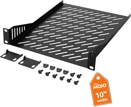 Tecmojo 1U 10" 10.23" Rack Mount Shelf for Server Rack, Deep Vented Cantilever Tray, Metal Shelf for Network Cabinet