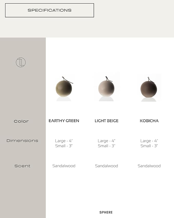 LAWA Imperfect Sphere Candle - Beautiful Handmade Pillar Scented Soy Wax Elegant Aesthetic Candle Housewarming Gift Home Room Shelf Decor Idea (Kobicha, Large)