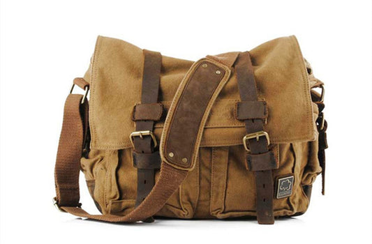 Sechunk Canvas Leather Messenger Bag Shoulder Cross Body Men Military Travel Laptop Camera Purse small-13‘’