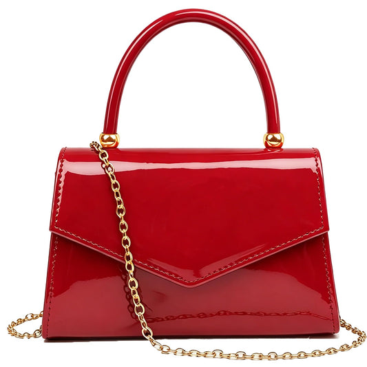 BYWAUQI Evening Patent Leather Handbag Purse Formal Women's Clutch Bag Top Handle for Wedding Party Prom Cocktail(Red-2)