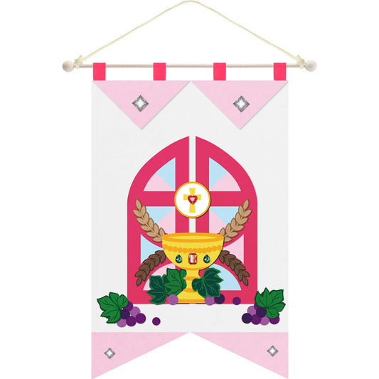 HunnmingRe First Communion Banner Kit for Girls and Boys, 12 x 18 Inches 1st Holy Communion Banner Kits Felt Catholic Gifts for Sunday School DIY Arts and Crafts(Stylish)