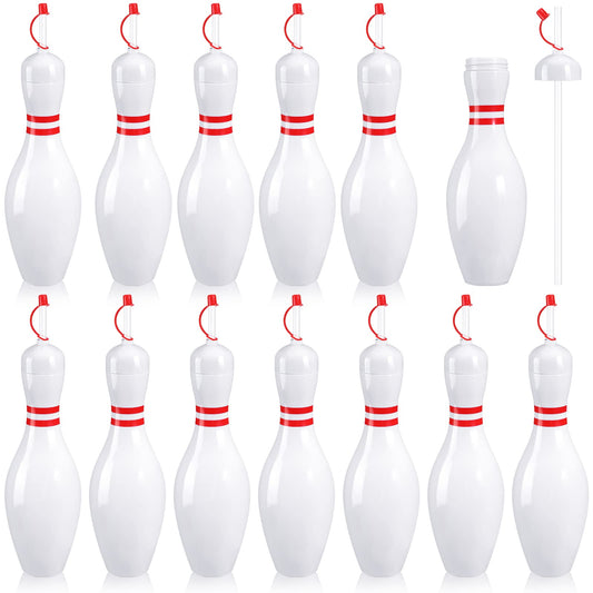 Funtery 12 Set Bowling Lovers Gifts for Men Women 25 oz Reusable Bowling Pin Plastic Water Bottles with Straws and Lids Sports Fans