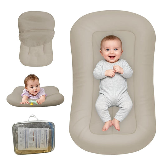 Baby Lounger - Bionic Design for Newborns | Soft Organic Cotton, Breathable, 0-18 Months (Cream Grey)