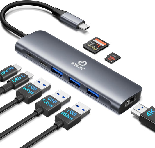 WWLSV 8 1 4K@60Hz 3.0/PD USB C Hub Multiport Adapter for MacBook/Dell/HP/Lenovo, in Laptop Docking Station with HDMI
