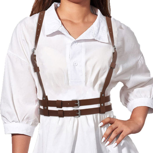 BODIY Women Waist Belt Straps Brown PU Leather Vest Adjustable Buckle Belts Punk Goth Waist Strap for Halloween Dresses Costume