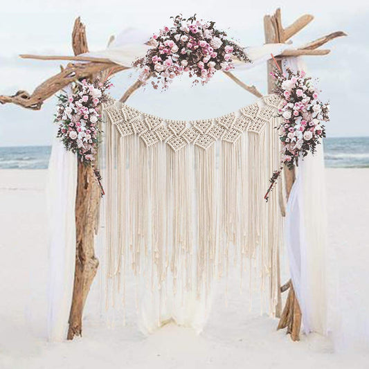 Gute Macrame Wall Hanging, Large Woven Wall Hangings, Boho Cotton Handmade Macrame Backdrop Wall Decor for Wedding Living Room Bedroom Gallery, 37"x 45"