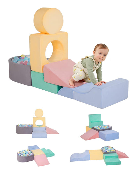 DTRK Climbing Toys for Toddlers 1-3, 6-Piece Foam Climbing Blocks for Toddlers, Baby Playtime Corner Climber Indoor Foam Soft Play Set for Climbing Crawling and Sliding (Multicolor（No Ball)