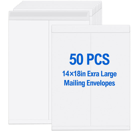 Motipuns 50 Pcs 14'' x 18'' Extra Large Mailing Envelopes 32lb with Gummed Flaps, Catalog Jumbo Craft Envelopes for Mailing, Storage and Organizing Documents Office Supplies(White)