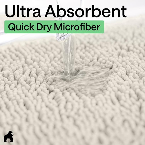 GORILLA GRIP Bath Rug Mat - Soft Absorbent Chenille | Quick-Dry Microfiber 48x24 Ivory Cream