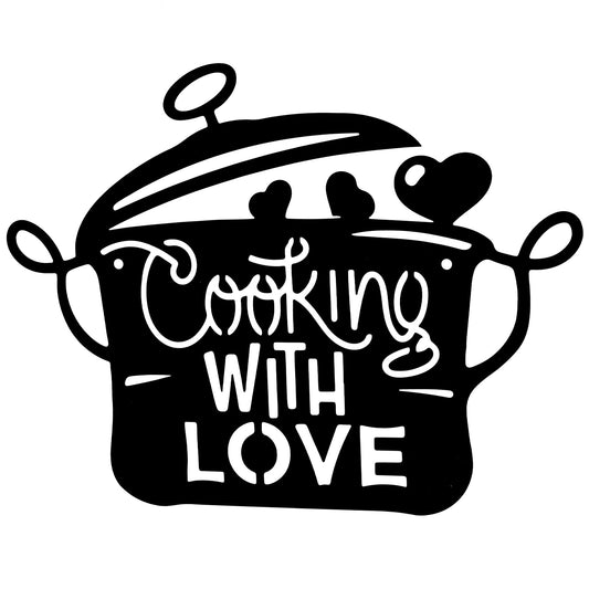 14 x 11 inch Black Metal Kitchen Pot Wall Decor Cooking with Love Kitchen decorations wall Lovely Gift Kitchen Sign for Wall