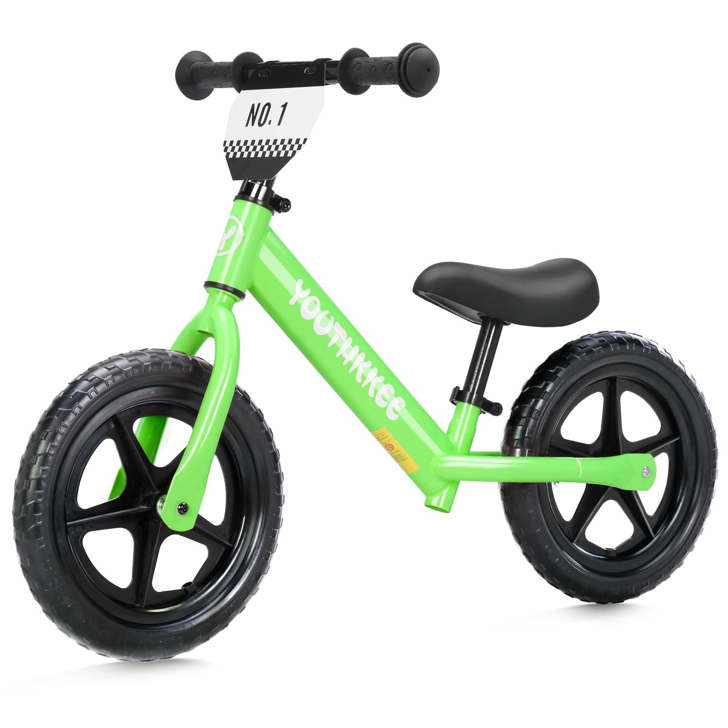 Youthkkee 12 Inch Toddler Balance Bike for 1-3 Year Olds, No-Pedal Bike with Tool-Free Adjustable Seat, Quick Assembly, Gift for 1-3 Year Old Boys & Girls with Customizable Plate