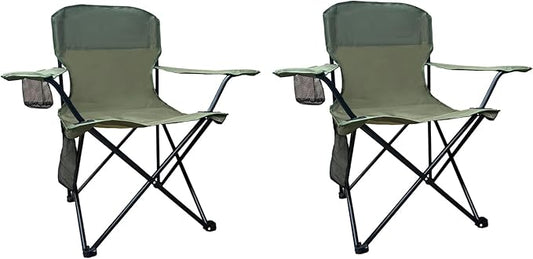 Folding Camping Chair, 225lb Capacity, Includes Cup Holder & Side Storage Bag, 5.5lbs Portable for Beach, Camping, Sport,2PCS Green