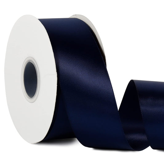 Navy Blue 2" X 50 Yards Solid Color Satin Ribbon, Double Faced High Density Polyester Fabric Ribbon for Gifts Wrapping, Wedding, Party, Crafts, Hair Bows, Home DIY Decor Ornaments