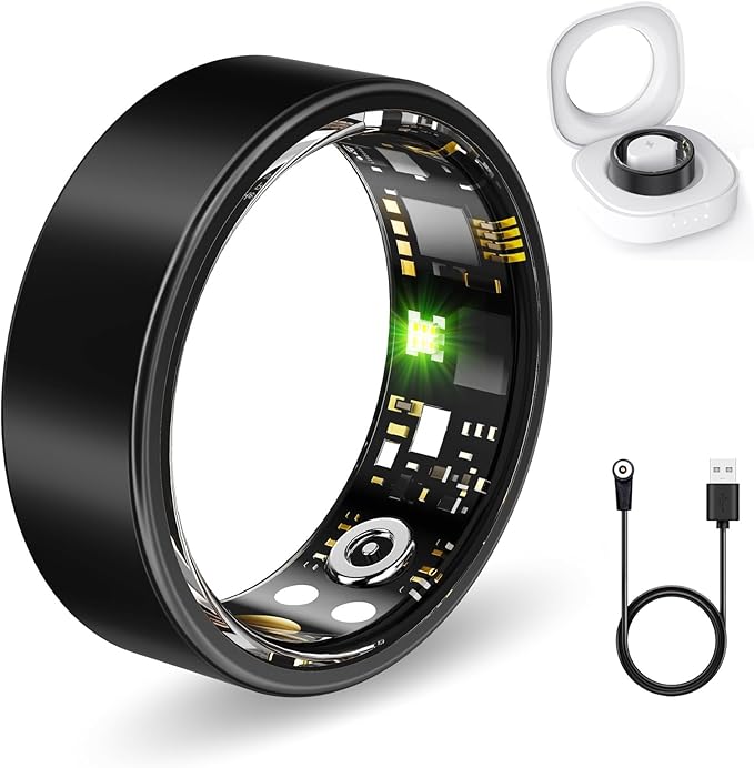 Smart Health Rings for Women Men, Fitness Tracker with Heart Rate, Blood Oxygen, HRV, Sleep Tracker, Step Tracker, No Subscription Fee, IP68 Waterproof Smart Ring for iphone & Android (Black 9#)
