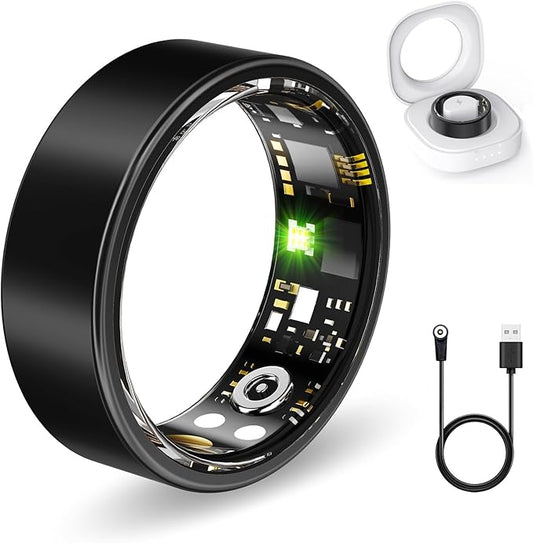 Smart Health Rings for Women Men, Fitness Tracker with Heart Rate, Blood Oxygen, HRV, Sleep Tracker, Step Tracker, No Subscription Fee, IP68 Waterproof Smart Ring for iphone & Android (Black 6#)